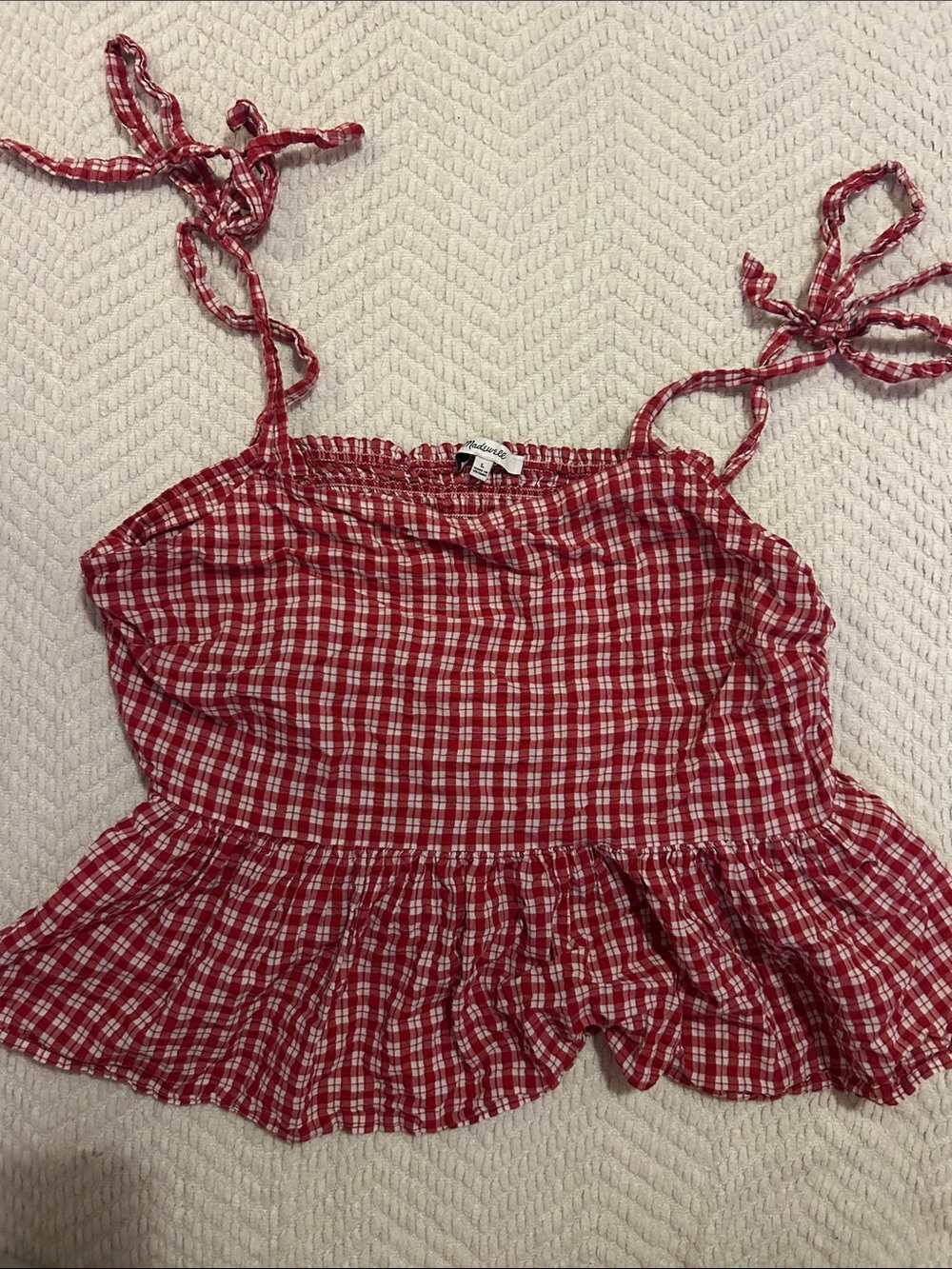 Madewell Gingham Tie-Strap Peplum Tank